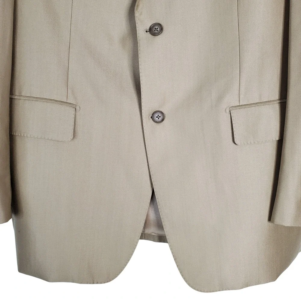 Sean John 43R 37R Gold Beige Silk Wool Two-Piece Suit Blazer Pants Career Formal